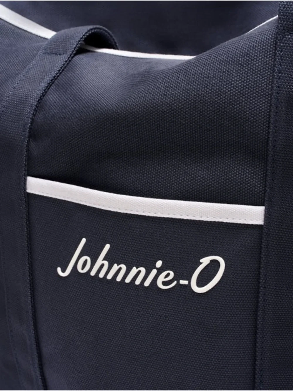 johnnie-O Logo Signature Tote Navy Canvas Duffel Tote with White Trim NWT